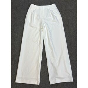 Commense White Wide Leg High Waist Pleated Pants Flare Stretch Comfort Sz Medium